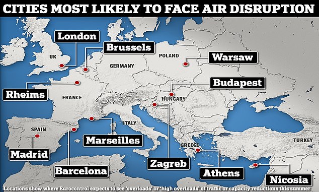 Popular summer destinations such as Barcelona are likely to face more disruption due to air traffic control restrictions as the summer continues