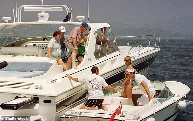 Princess Diana is seen preparing to board an unidentified yacht in St. Tropez in 1997 shortly before her death