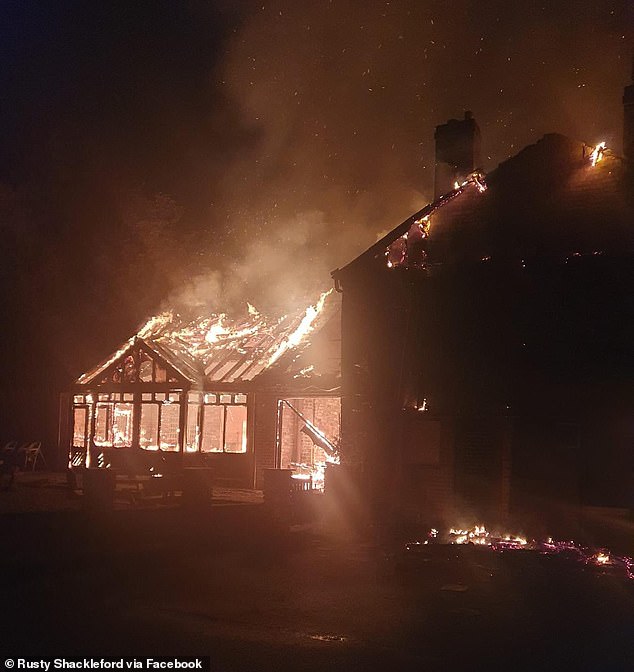 A fire ripped through the Crooked House pub in Himley, West Midlands last night