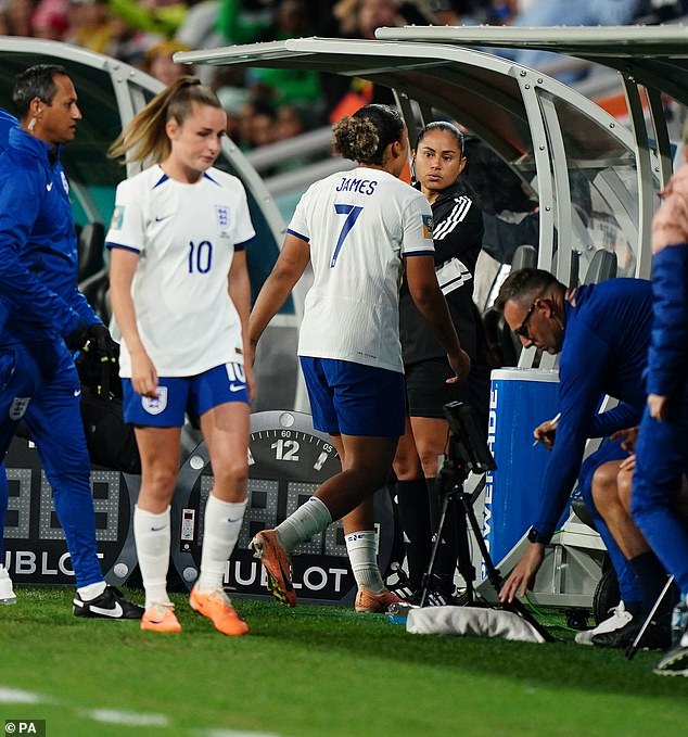 James with the walk of shame after being red carded for stamping on a Nigerian player