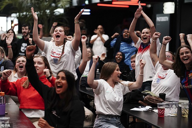 But it had been a challenging match for the Lionesses, who had been dominated by Nigeria for much of the contest (pictured are fans at Boxpark Wembley)