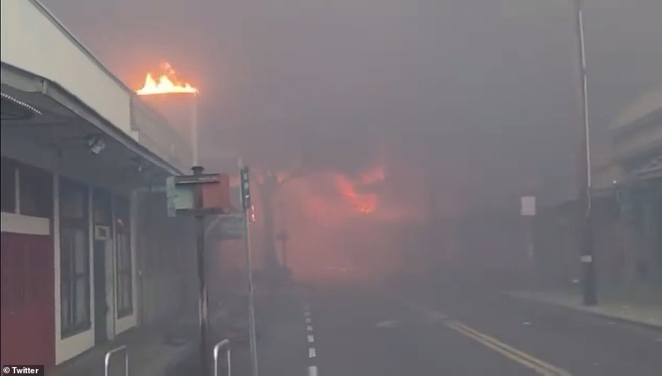The Front Street in Lahaina was all but razed on Tuesday night as the fires raged on