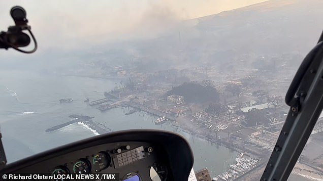 Aerial View of Damage/Destruction Over Lahaina, Hawaii