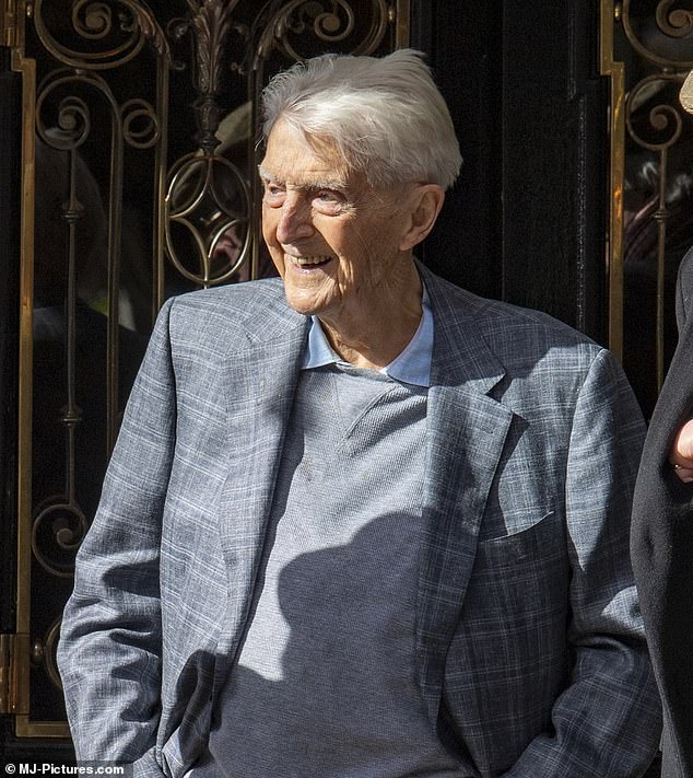 Sir Michael was all smiles as he left the restaurant Scott's in Mayfair with a friend during a lunch to mark his 88th birthday in March