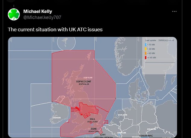 An aviation expert shares a map showing the area that has been affected by the shutdown