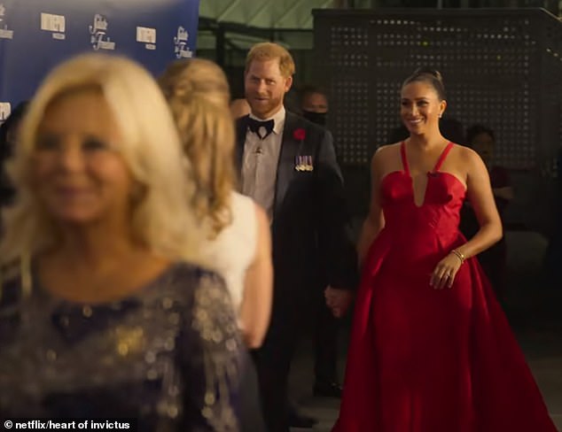 The Duchess, 42, makes very few appearances in the five episode series - only occasionally appearing in the background of scenes to offer comment and support to Harry