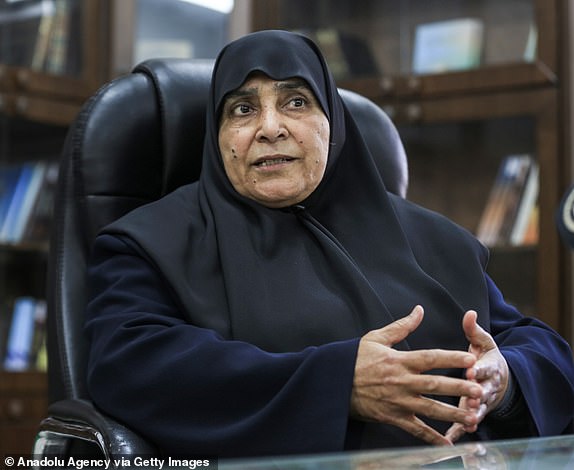 GAZA CITY, GAZA - MARCH 24: Jamila al-Shanti, became the first woman to be elected to Hamas' political bureau member, speaks during an exclusive interview in Gaza City, Gaza on March 24, 2021. (Photo by Ali Jadallah/Anadolu Agency via Getty Images)