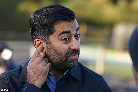 First Minister Humza Yousaf during a visit to Brechin, Scotland, to thank members of the emergency services and Angus Council for their efforts in responding to the flooding caused by Storm Babet. Picture date: Monday October 23, 2023. PA Photo. See PA story WEATHER Babet. Picture credit should read: Andrew Milligan/PA Wire