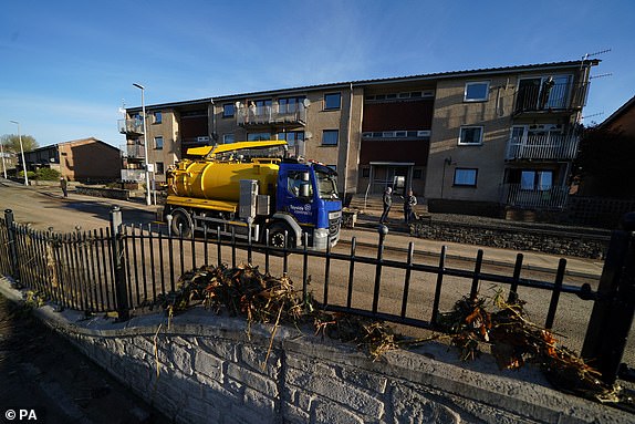 The clean up continues in River Street, Brechin after flooding caused by Storm Babet. Picture date: Monday October 23, 2023. PA Photo. See PA story WEATHER Babet. Picture credit should read: Andrew Milligan/PA Wire