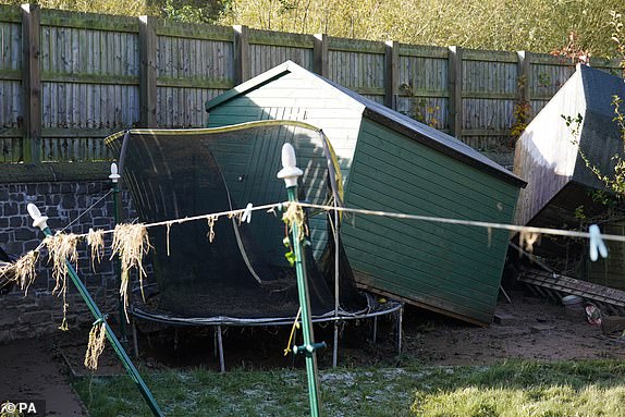 The flood damaged garden belonging to Kim Clark in River Street after a visit by First Minister Humza Yousaf to Brechin, Scotland, where he met locals and  thanked members of the emergency services and Angus Council for their efforts in responding to the flooding caused by Storm Babet. Picture date: Monday October 23, 2023. PA Photo. See PA story WEATHER Babet. Picture credit should read: Andrew Milligan/PA Wire