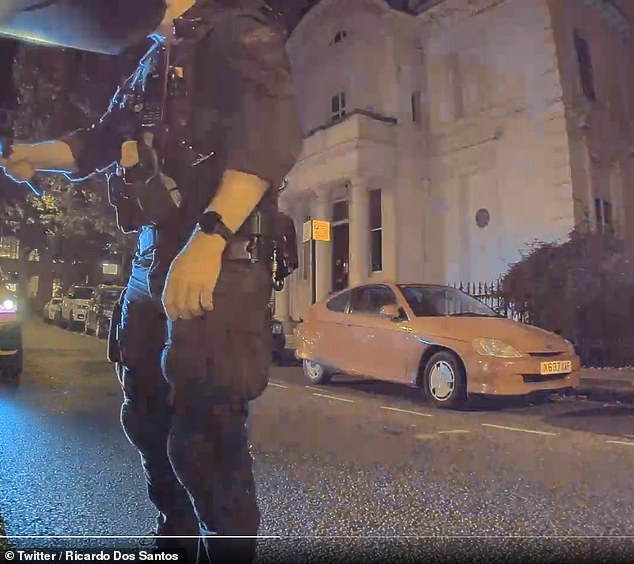 He shared posted three clips of the stop on Twitter, including one of an officer withdrawing his extendable baton, and said seven armed police had stopped his £57,000 Tesla