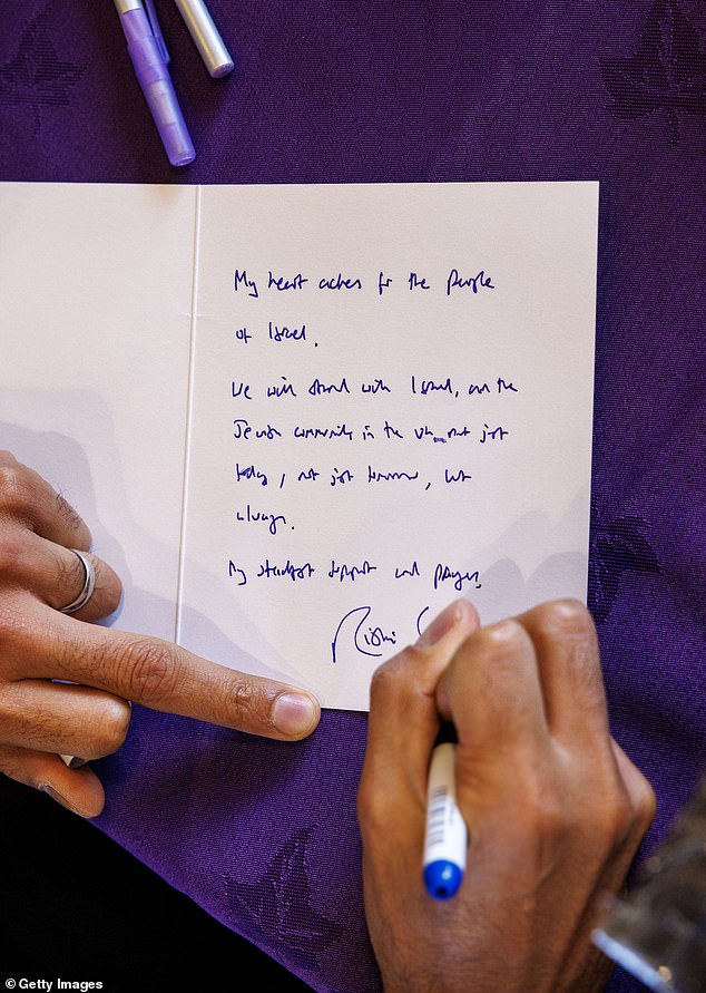 Prime Minister Rishi Sunak wrote a message of goodwill to the people of Israel, whilst visiting a north London Jewish school
