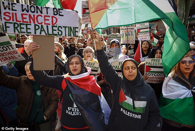 Home Secretary Suella Braverman suggested pro-Palestinian protesters could face prosecution if they chanted: 'From the river to the sea, Palestine will be free'