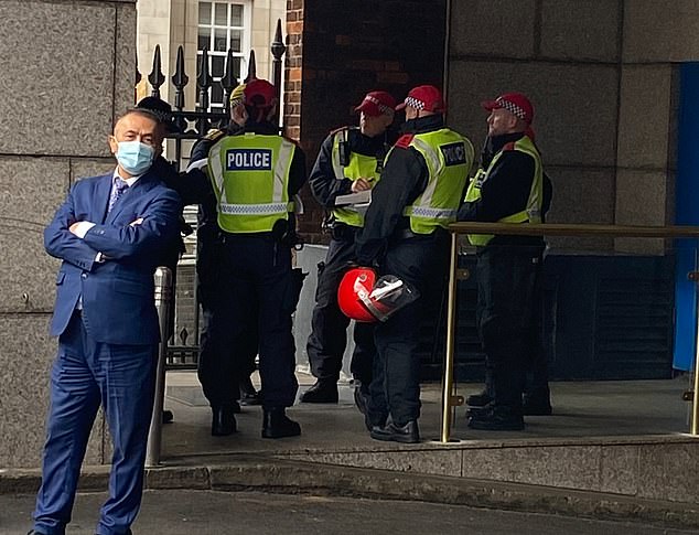 Groups of police officers were seen standing outside the Israeli embassy on Saturday