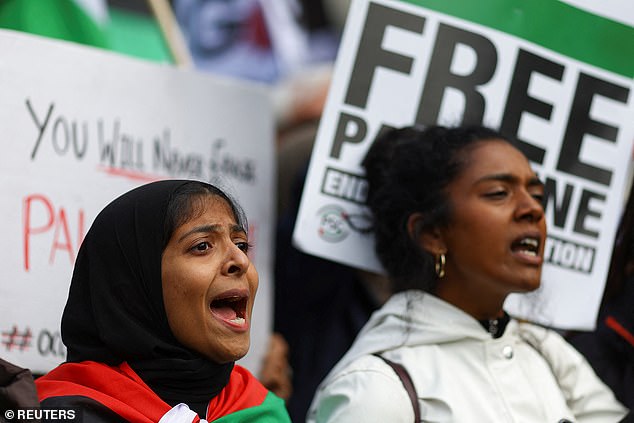 Demonstrators protest in solidarity with Palestinians in Gaza, amid the ongoing conflict between Israel and the Palestinian Islamist group Hamas