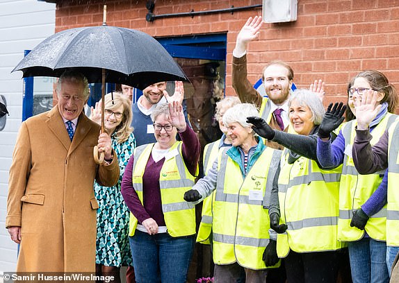 DIDCOT, ENGLAND - NOVEMBER 14: King Charles III during the launch of the Coronation Food Project on November 14, 2023 in Didcot, England. On his 75th birthday, the King has launched The coronation Food Project, which aims to minimize food wasted whilst helping people across the UK.  (Photo by Samir Hussein/WireImage)
