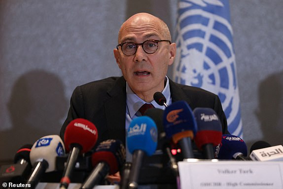 United Nations High Commissioner for Human Rights Volker Turk speaks during a press conference in Amman, Jordan November 10, 2023. REUTERS/Alaa Al Sukhni