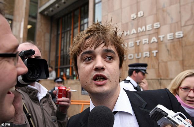 Tough times: Pete's addiction led to him having multiple run ins with the law and the rockstar was in and out of prison (pictured in 2007 for a review of his drug treatment order)