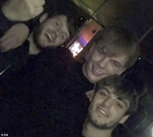 Pictured left to right on a night out: Sean Zeisz and Niall Barry - who helped carry out the shooting - and Ms Dale's girlfriend Lee Harrison