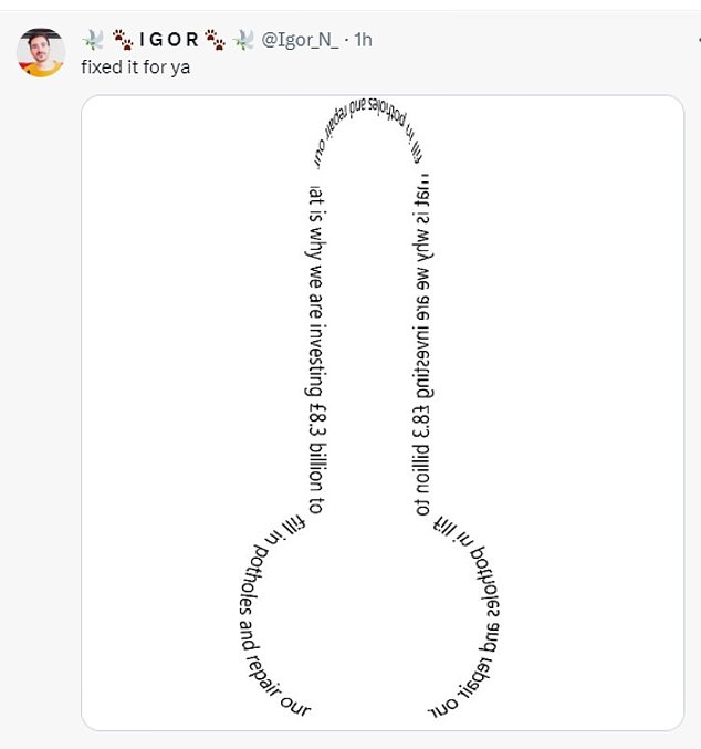 Social media users were quick to poke fun at the Prime Minister - with one hitting back by turning the graphic into a lewd shape and writing 'Fixed it for ya'