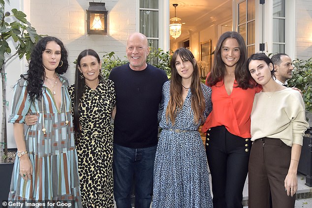 Health battle: Emma (2nd to R) has continued to share updates on his battle with dementia and aphasia, as well as the difficult of being a caregiver; seen in 2019 in LA