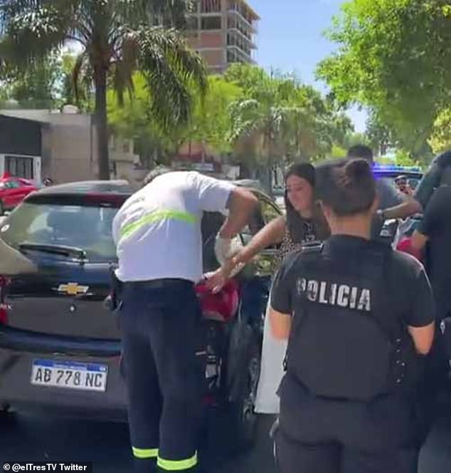 Agustina was seen being treated at the scene by paramedics, and police have put up traffic cones around the scene