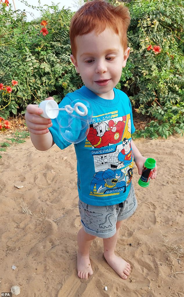 Ariel Babis is pictured here playing with bubbles. He was captured by Hamas terrorists on October 7