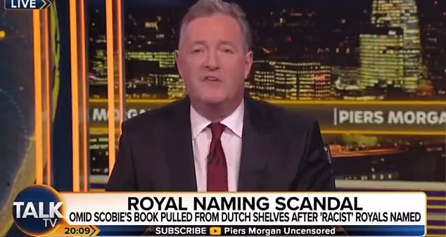 On his TalkTV show last night, Piers Morgan named the two senior royals who Omid Scobie claims were the ones 'with concerns' over Prince Archie's skin colour