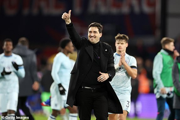 LONDON, ENGLAND - DECEMBER 06: Andoni Iraola, Manager of AFC Bournemouth, shows appreciation to the fans at full-time following the team's victory in the Premier League match between Crystal Palace and AFC Bournemouth at Selhurst Park on December 06, 2023 in London, England. (Photo by Warren Little/Getty Images)