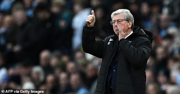 Crystal Palace's English manager Roy Hodgson shouts instructions to the players from the touchline during the English Premier League football match between Manchester City and Crystal Palace at the Etihad Stadium in Manchester, north west England, on December 16, 2023. (Photo by Paul ELLIS / AFP) / RESTRICTED TO EDITORIAL USE. No use with unauthorized audio, video, data, fixture lists, club/league logos or 'live' services. Online in-match use limited to 120 images. An additional 40 images may be used in extra time. No video emulation. Social media in-match use limited to 120 images. An additional 40 images may be used in extra time. No use in betting publications, games or single club/league/player publications. /  (Photo by PAUL ELLIS/AFP via Getty Images)