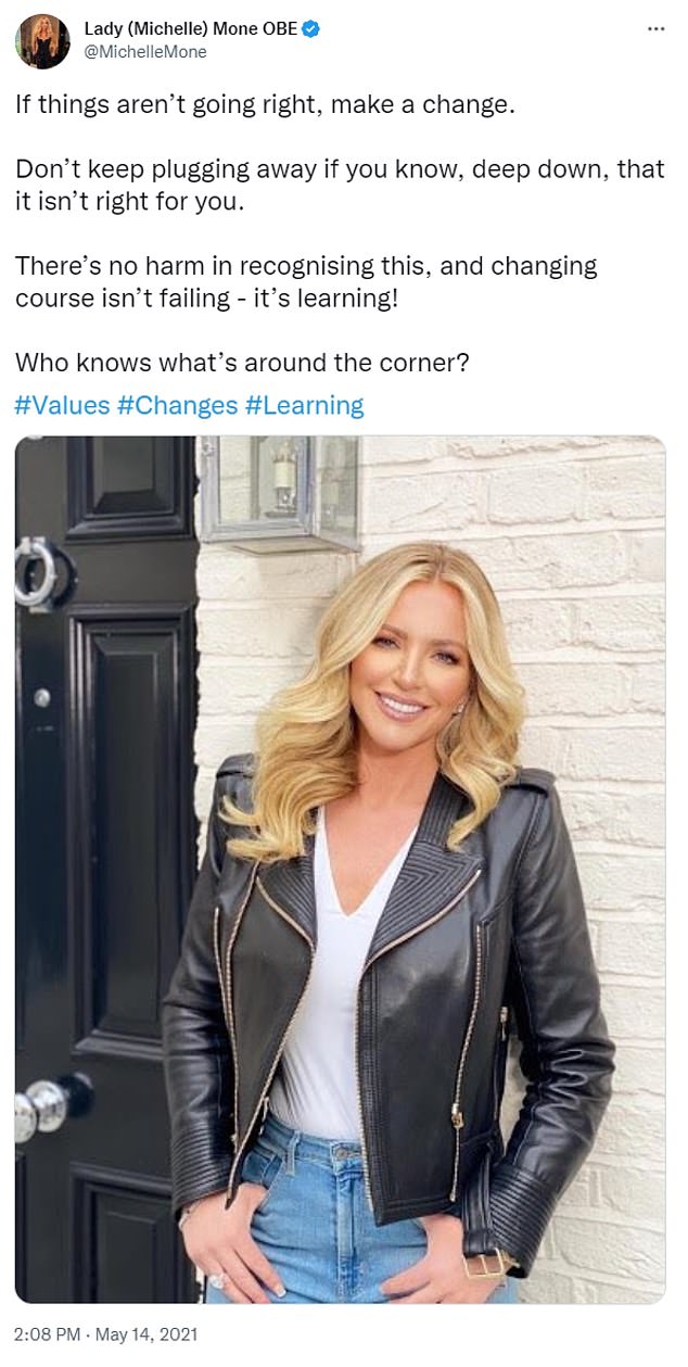 In 2021 Lady Mone tweeted a photo of herself reportedly standing in front of the Belgravia property's back door that was captioned: 'If things aren't going right, make a change'