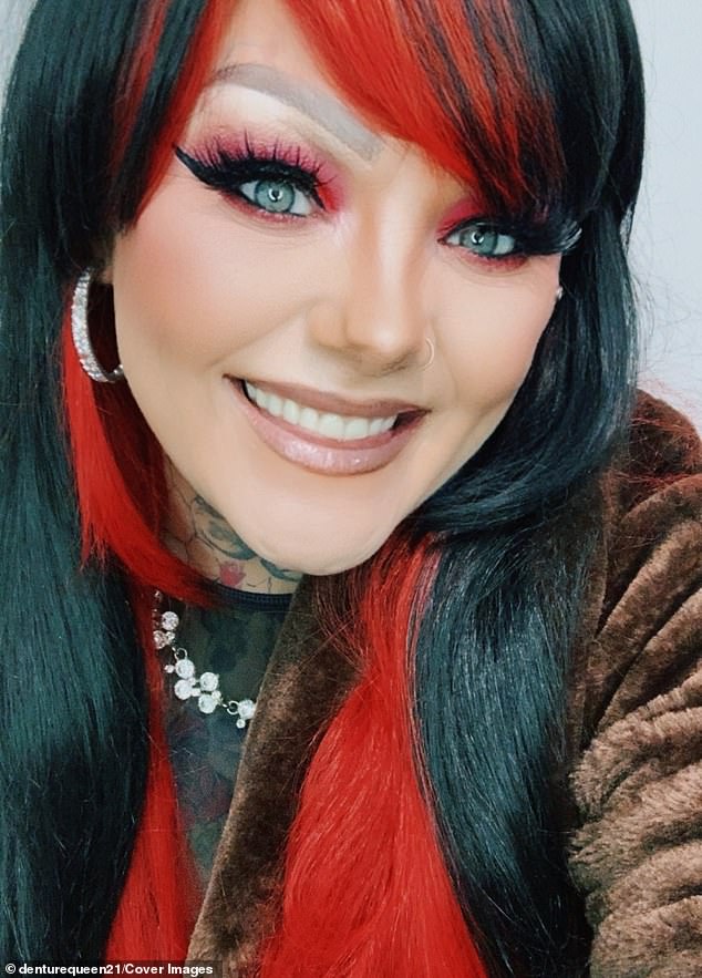 Now, she has become known as the 'denture queen' and has stunned people on the web after showcasing her jaw-dropping transformations when she puts the fake teeth in