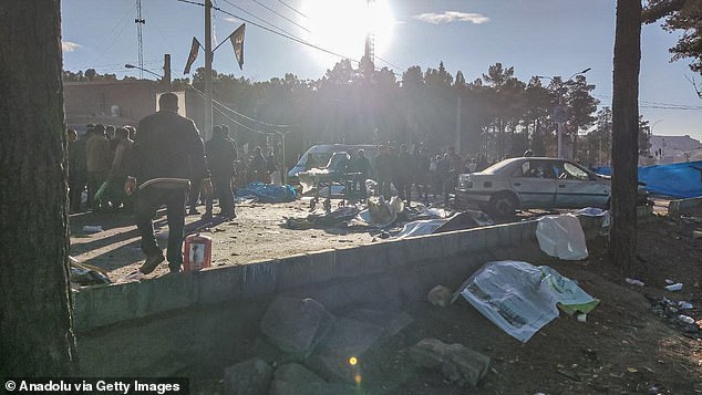 A view of the scene after explosions near Gen. Qassem Soleimani's tomb, in Kerman City, Iran on January 03, 2024