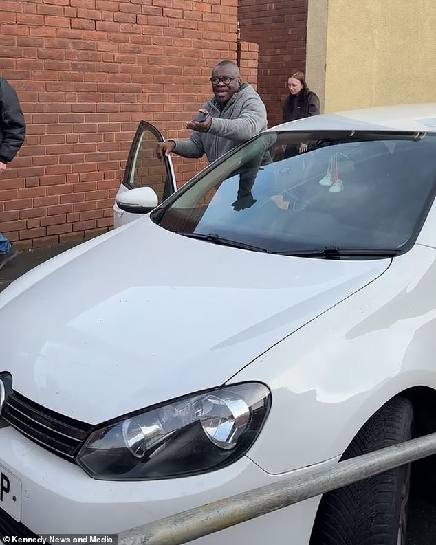 The driver was furious with the stunt and walked off again, leaving his car parked up in the same space