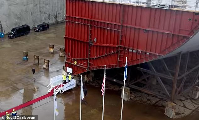 The keel laying in April 2022. Icon of the Seas was built by shipbuilder Meyer Turku