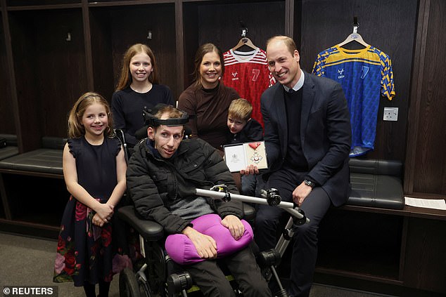Pictured: The Prince of Wales William meeting former rugby league player Rob Burrow to congratulate him for raising awareness of Motor Neurone Disease
