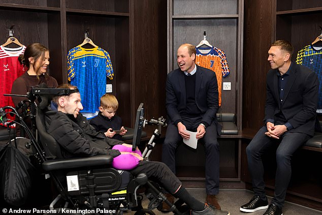 William appeared in high spirits as he spent time with the rugby icon at Headingley Stadium today