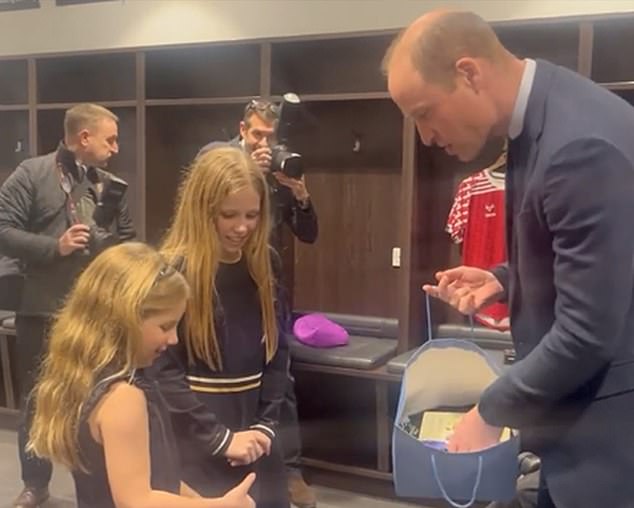 Rob's daughters also left the Prince of Wales touched when they presented the royal with bags of of presents for his three children - which included a hat, shirt, fleece and a book