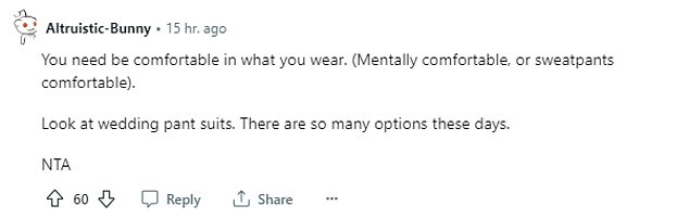 Her post was quickly flooded with comments as dozens shared their mixed opinions - on the one hand, there were those who argued that the bride was not in the wrong