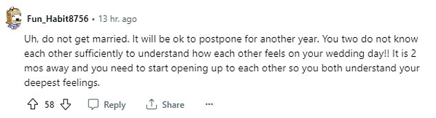 Others soon jumped in with bigger questions as they grew skeptical of the relationship as one person wrote: 'How did this conversation never come up before?'