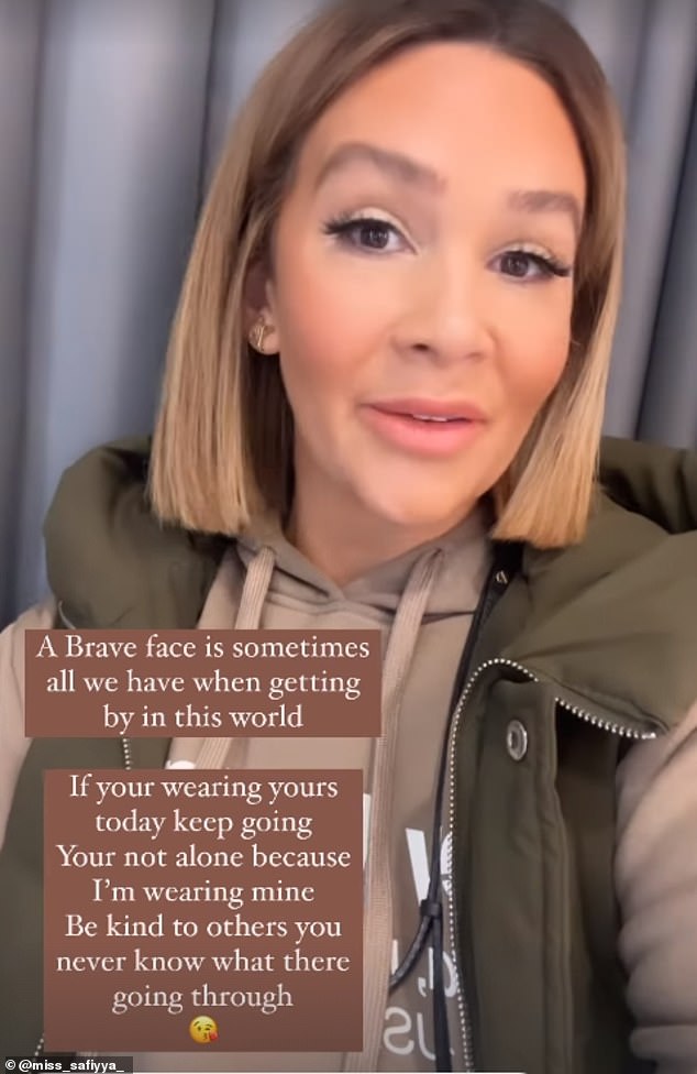 Shortly before Ashley shared his baby announcement post, Safiyya took to Instagram to share a selfie captioned: 'A brave face is sometimes all we have when getting by in this world'