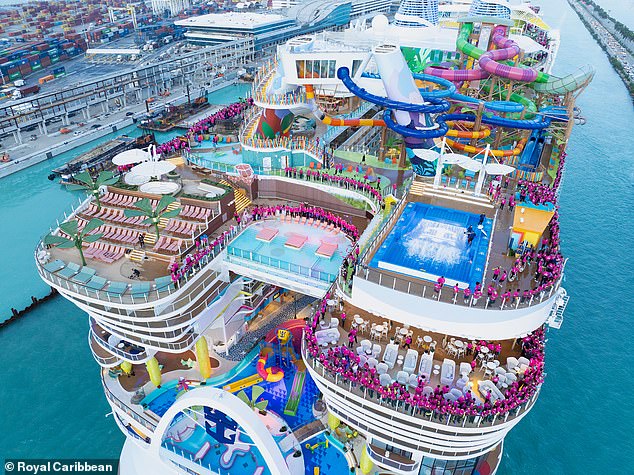Icon of the Seas has 20 decks and is 1,198 feet long. This official drone footage captured her arriving in Miami