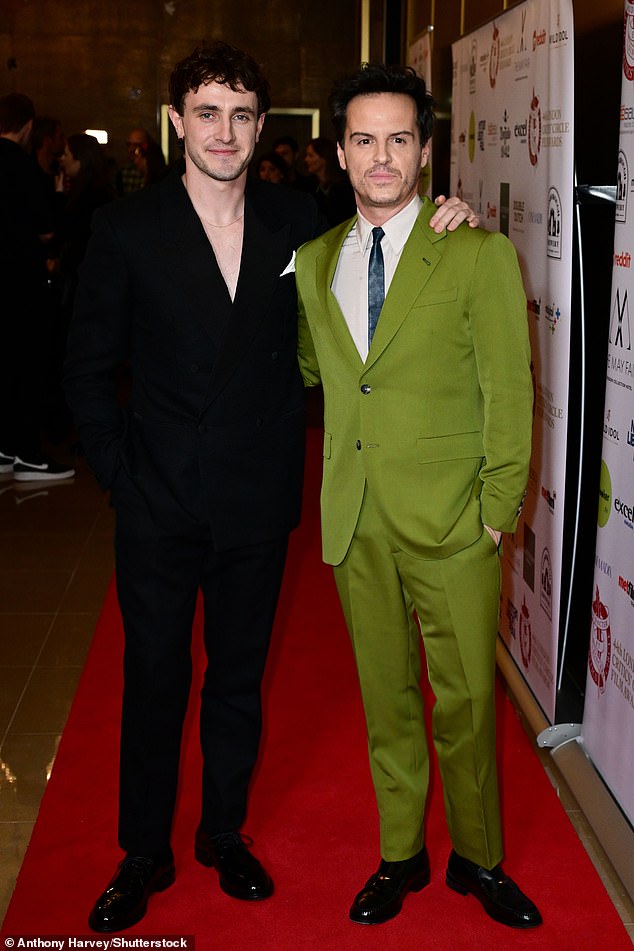 Andrew caught the eye in an olive green suite which he layered over a crisp white shirt and blue tie