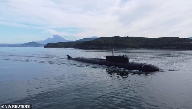 A still image from video, released by the Russian Defence Ministry, shows what it said to be a Russian nuclear-powered submarine sailing during the military drills Umka-2022 in the Chukchi Sea in September 2022