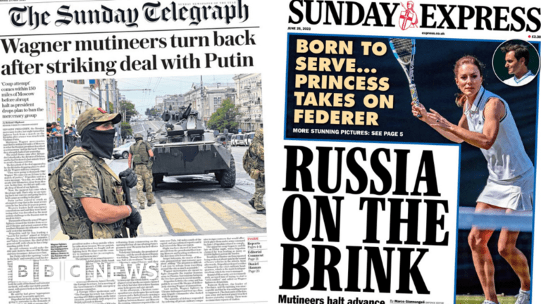 Newspaper headlines: Putin ‘humiliated by mutiny’ and Russia ‘on the brink’