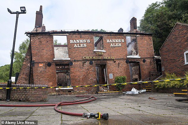 Britain’s wonkiest pub is destroyed by fire: Huge inferno rips through historic 18th century boozer The Crooked House just days after it was bought by a private buyer and permanently closed to the public for good