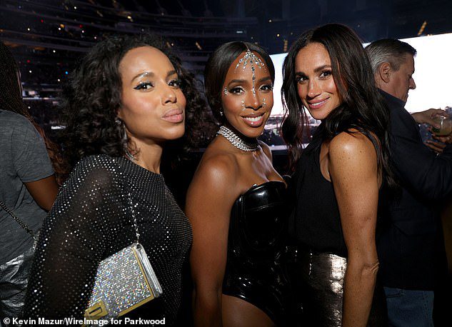 Is Meghan’s Hollywood comeback complete? Duchess poses up a storm with Kerry Washington and Kelly Rowland at Beyoncé concert in photos snapped by Kardashian photographer… day after Harry rubs shoulder with his new ‘LA bros’