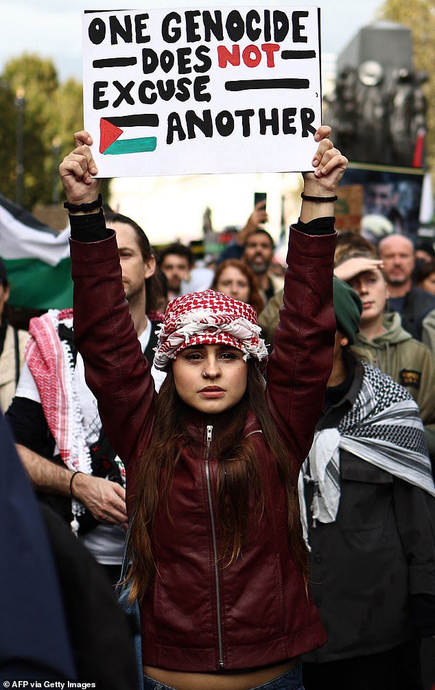 Pro-Palestinian protest sees 100,000 demonstrators marching through London in defence of civilians in Gaza and West Bank after Hamas’ deadly attacks on Israel brought violent response