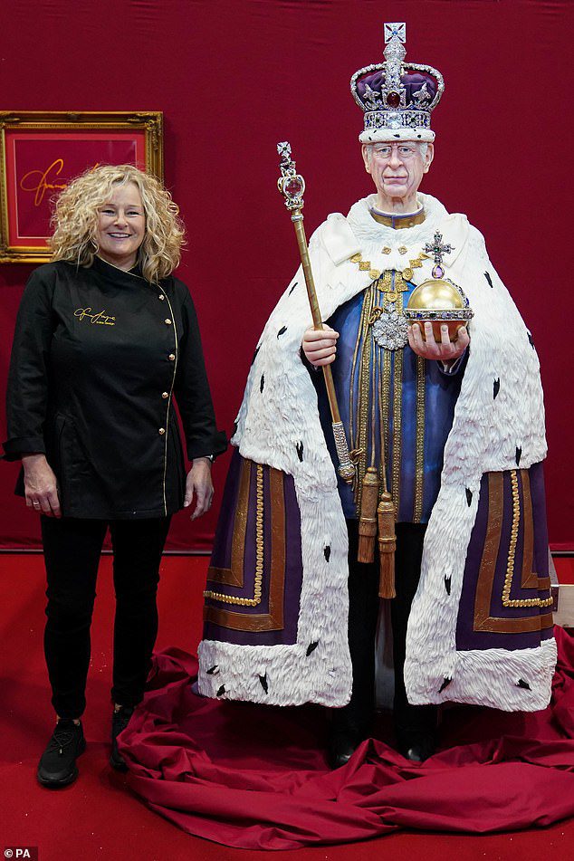 Lifesize King Charles is made from cake: Baker creates royal using 60kg of icing, modelling chocolate and marshmallows