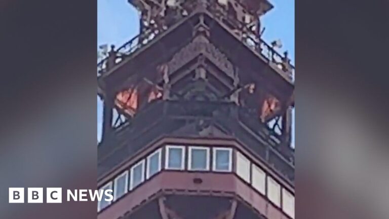 Blackpool Tower fire: Video appears to show flames near the top Blackpool Tower fire: Video appears to show flames near the top